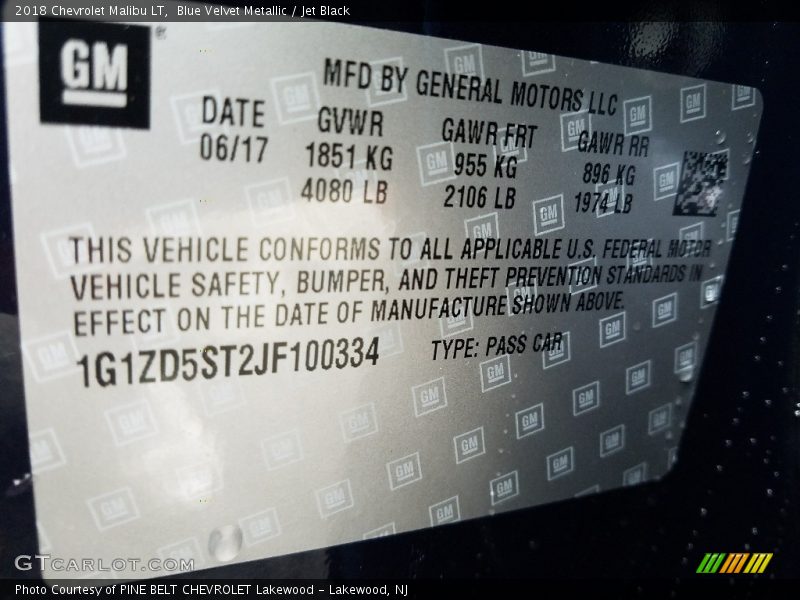 Blue Velvet Metallic / Jet Black 2018 Chevrolet Malibu LT