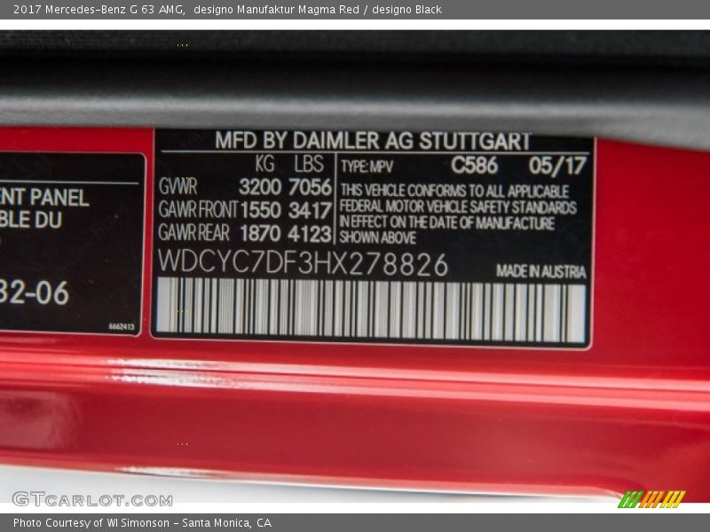 2017 G 63 AMG designo Manufaktur Magma Red Color Code 586