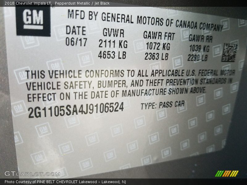Pepperdust Metallic / Jet Black 2018 Chevrolet Impala LT