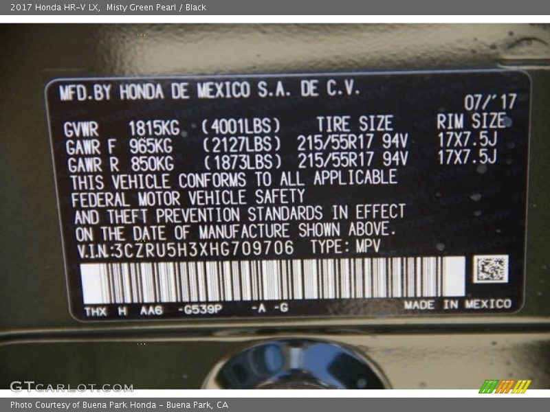 Misty Green Pearl / Black 2017 Honda HR-V LX