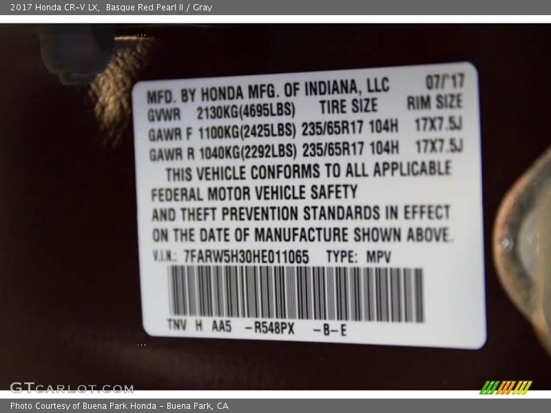 Basque Red Pearl II / Gray 2017 Honda CR-V LX