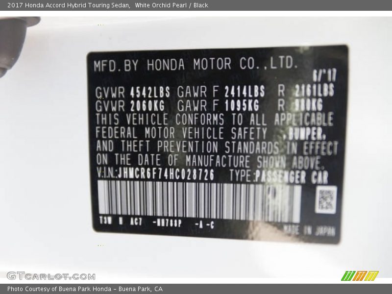 White Orchid Pearl / Black 2017 Honda Accord Hybrid Touring Sedan