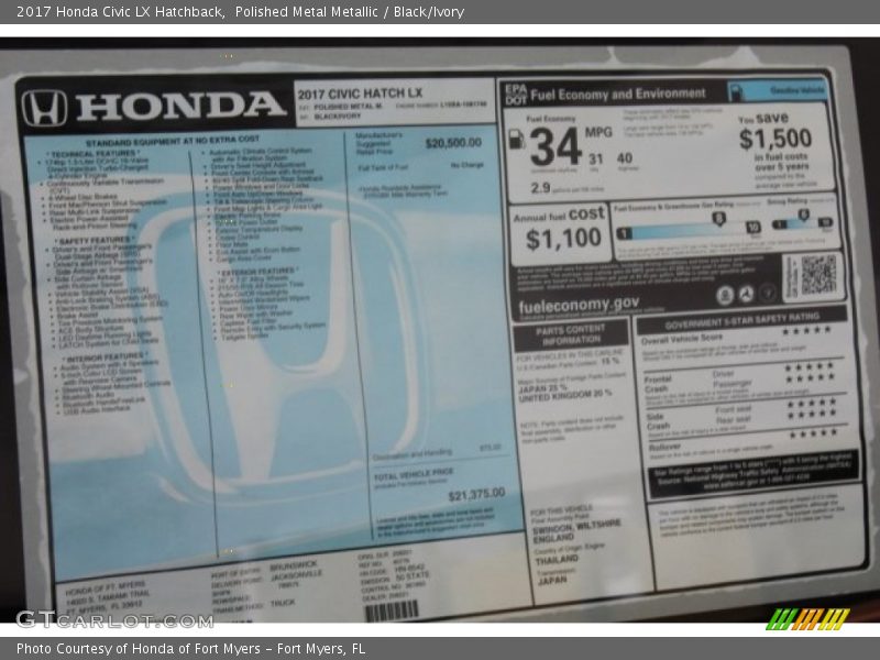 Polished Metal Metallic / Black/Ivory 2017 Honda Civic LX Hatchback