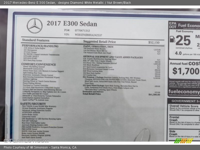 designo Diamond White Metallic / Nut Brown/Black 2017 Mercedes-Benz E 300 Sedan