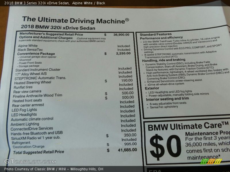 Alpine White / Black 2018 BMW 3 Series 320i xDrive Sedan