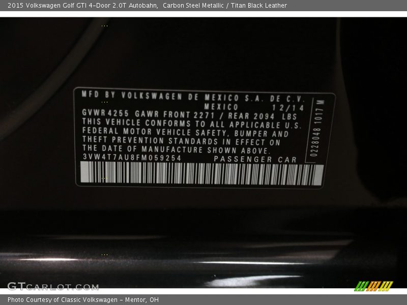Carbon Steel Metallic / Titan Black Leather 2015 Volkswagen Golf GTI 4-Door 2.0T Autobahn