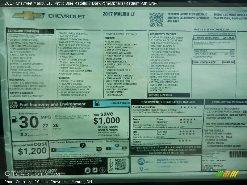 Arctic Blue Metallic / Dark Atmosphere/Medium Ash Gray 2017 Chevrolet Malibu LT