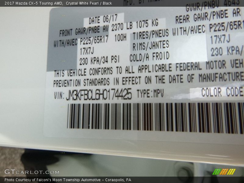 Crystal White Pearl / Black 2017 Mazda CX-5 Touring AWD