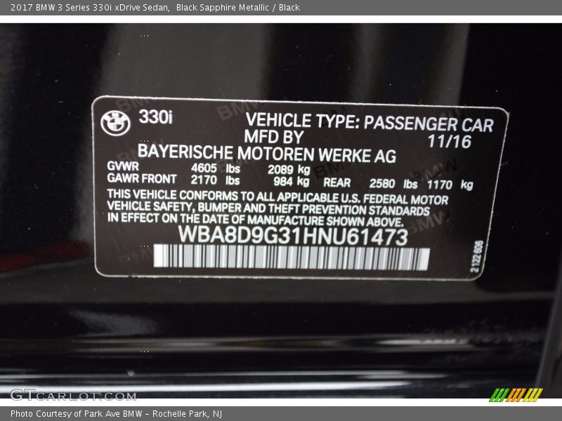 Black Sapphire Metallic / Black 2017 BMW 3 Series 330i xDrive Sedan
