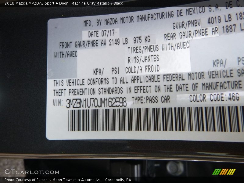 2018 MAZDA3 Sport 4 Door Machine Gray Metallic Color Code 46G