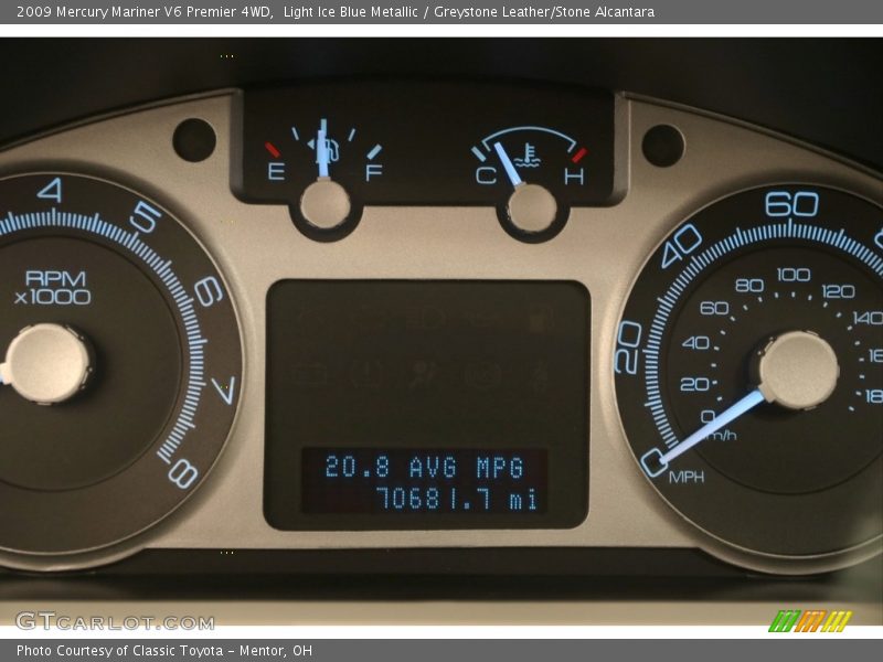 Light Ice Blue Metallic / Greystone Leather/Stone Alcantara 2009 Mercury Mariner V6 Premier 4WD