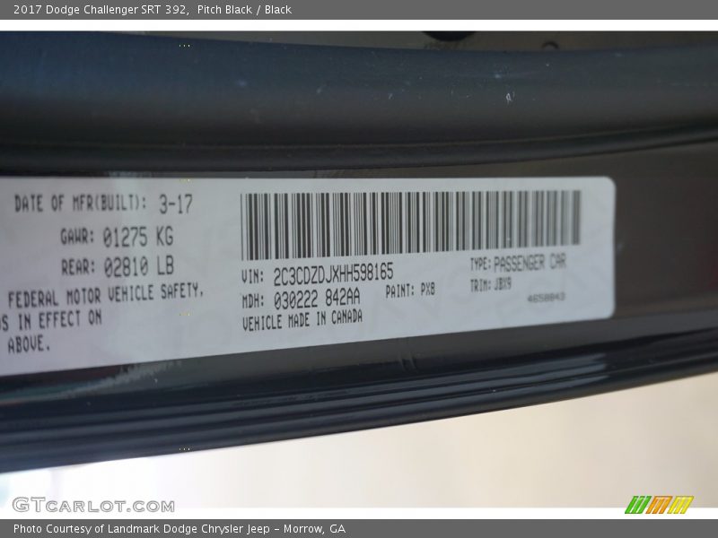 Pitch Black / Black 2017 Dodge Challenger SRT 392