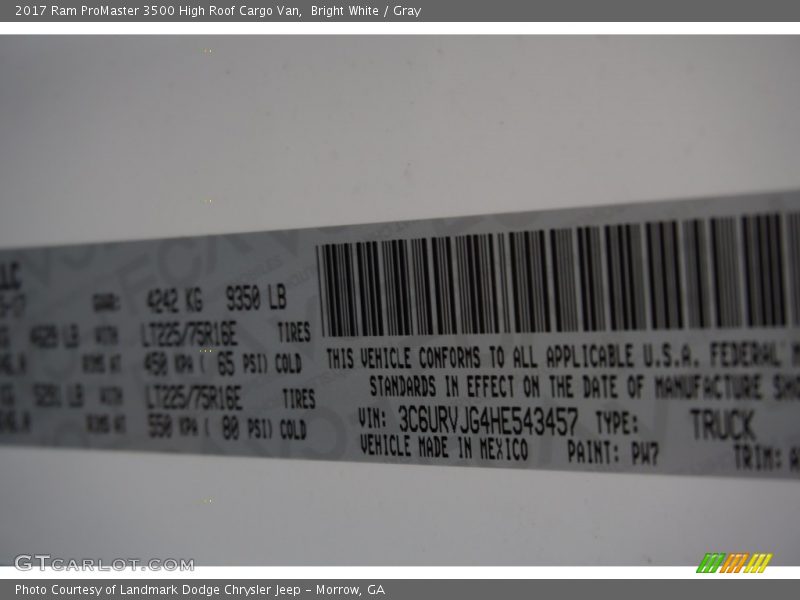 Bright White / Gray 2017 Ram ProMaster 3500 High Roof Cargo Van