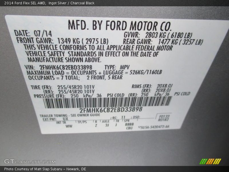 Ingot Silver / Charcoal Black 2014 Ford Flex SEL AWD