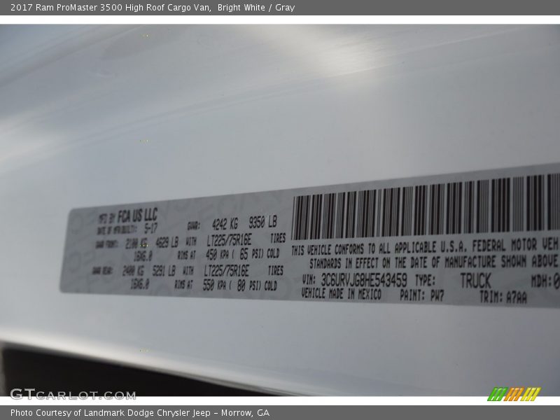 Bright White / Gray 2017 Ram ProMaster 3500 High Roof Cargo Van