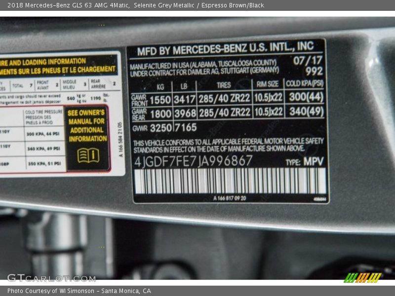 2018 GLS 63 AMG 4Matic Selenite Grey Metallic Color Code 992