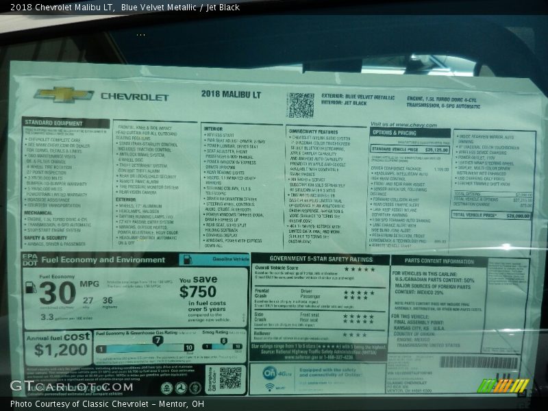 Blue Velvet Metallic / Jet Black 2018 Chevrolet Malibu LT