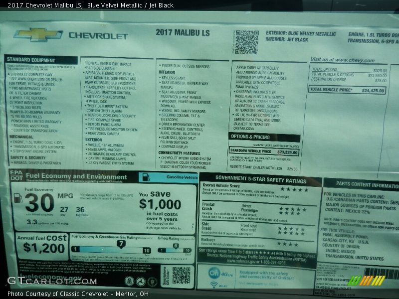 Blue Velvet Metallic / Jet Black 2017 Chevrolet Malibu LS