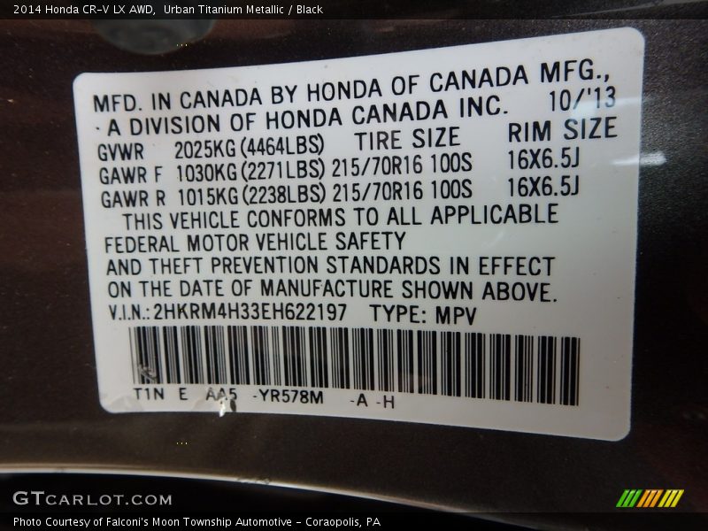 Urban Titanium Metallic / Black 2014 Honda CR-V LX AWD