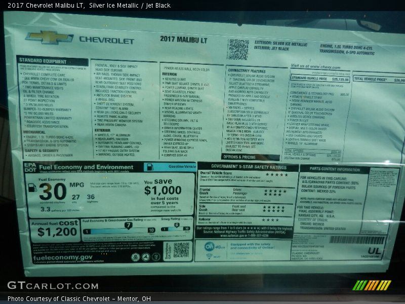Silver Ice Metallic / Jet Black 2017 Chevrolet Malibu LT