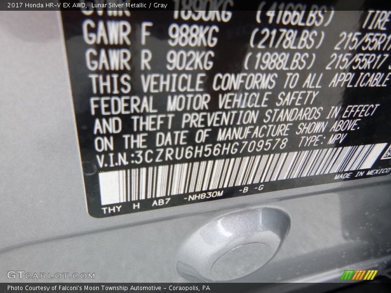 Lunar Silver Metallic / Gray 2017 Honda HR-V EX AWD