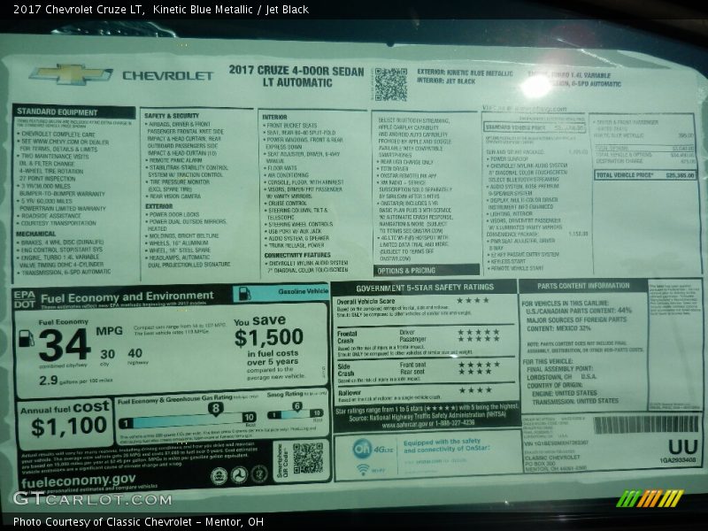Kinetic Blue Metallic / Jet Black 2017 Chevrolet Cruze LT