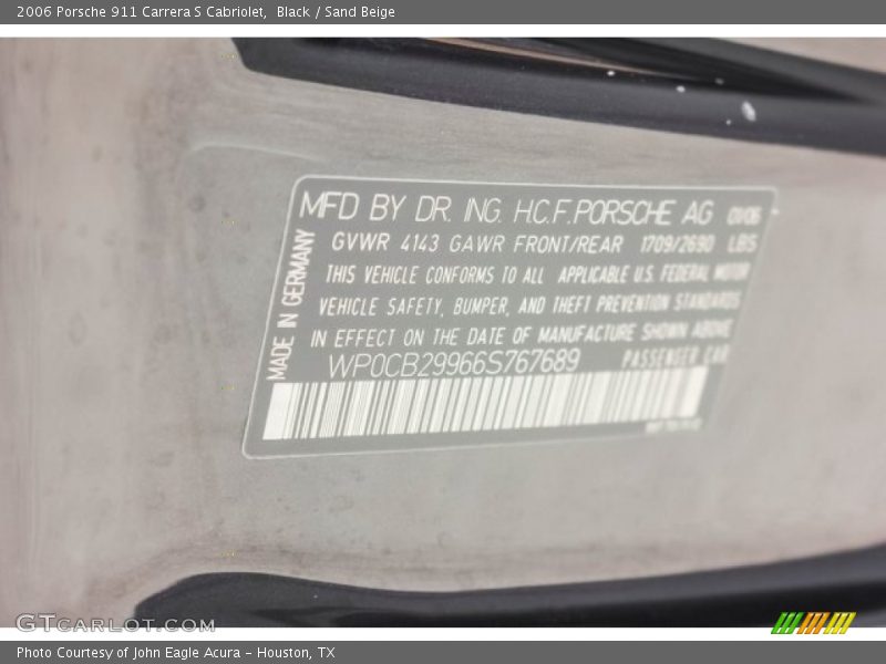 Black / Sand Beige 2006 Porsche 911 Carrera S Cabriolet