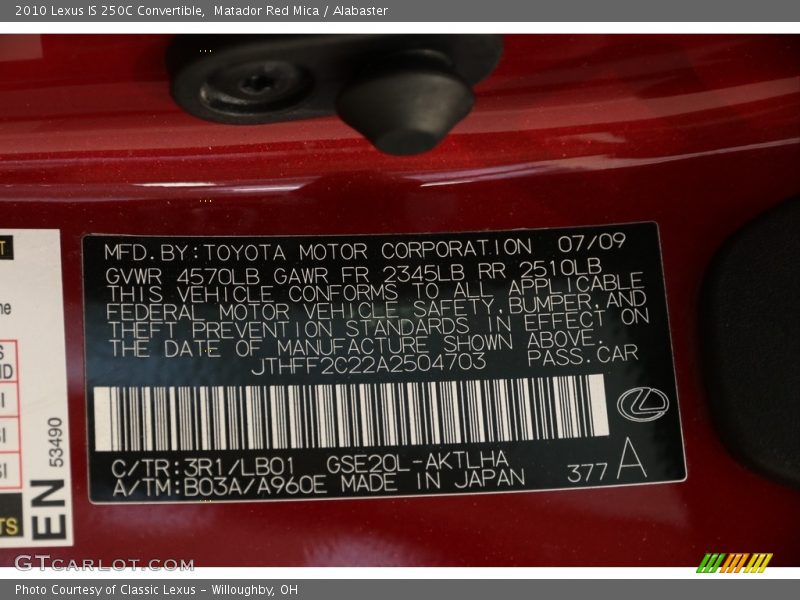 Matador Red Mica / Alabaster 2010 Lexus IS 250C Convertible