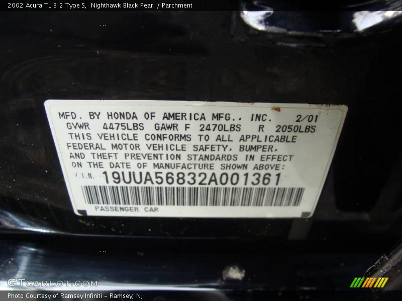 Nighthawk Black Pearl / Parchment 2002 Acura TL 3.2 Type S