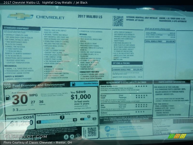 Nightfall Gray Metallic / Jet Black 2017 Chevrolet Malibu LS