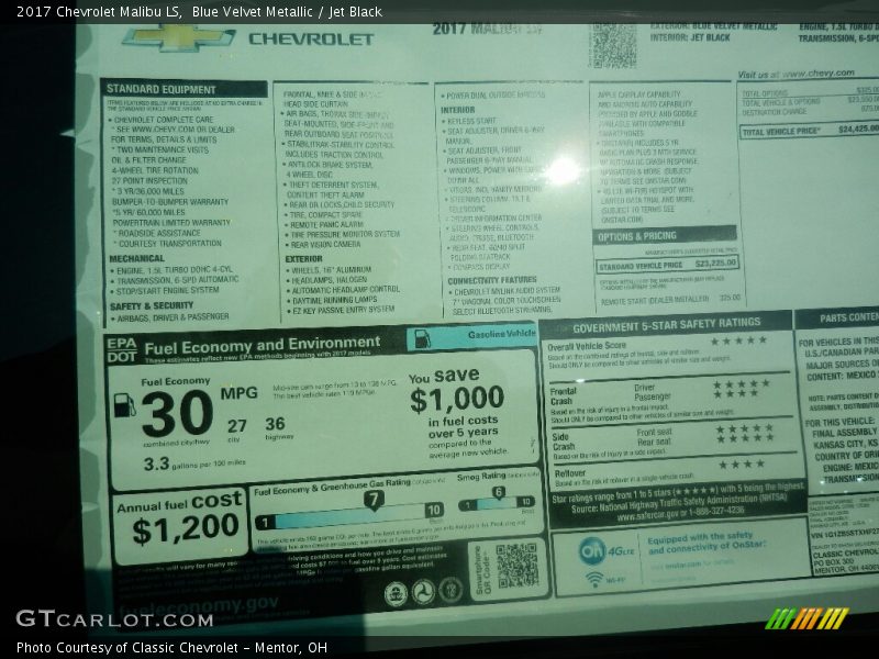 Blue Velvet Metallic / Jet Black 2017 Chevrolet Malibu LS