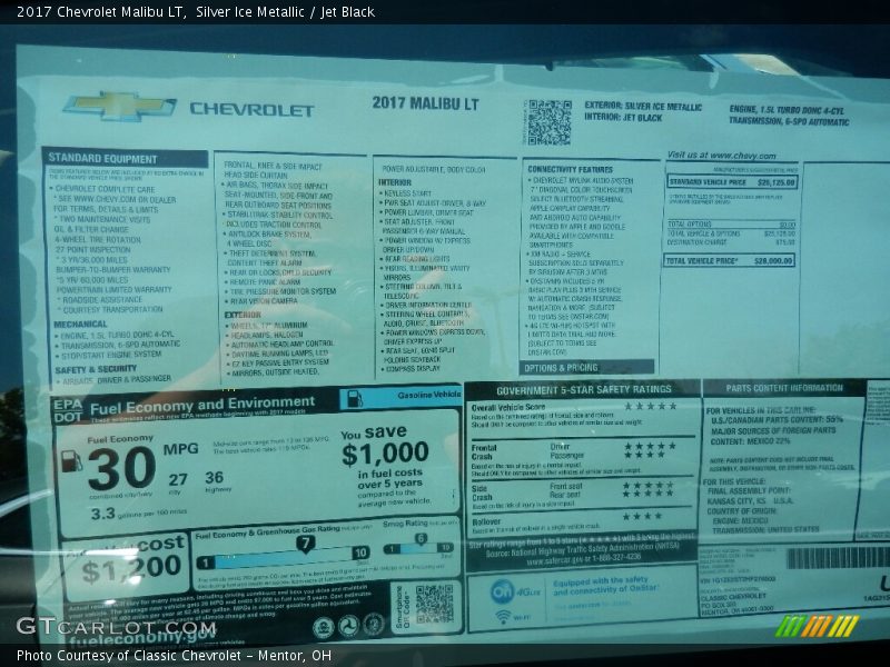 Silver Ice Metallic / Jet Black 2017 Chevrolet Malibu LT