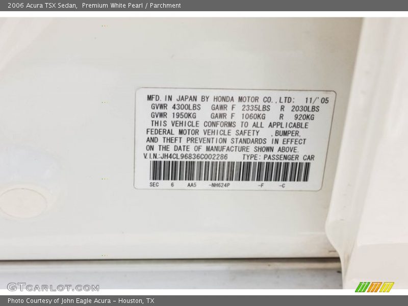 Premium White Pearl / Parchment 2006 Acura TSX Sedan