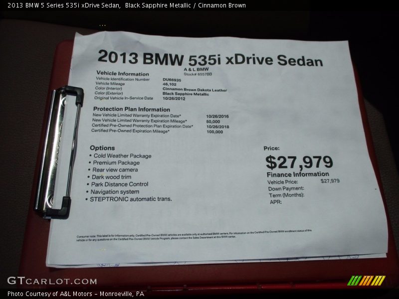 Black Sapphire Metallic / Cinnamon Brown 2013 BMW 5 Series 535i xDrive Sedan