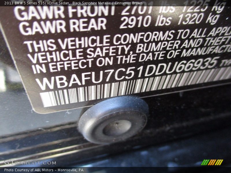 Black Sapphire Metallic / Cinnamon Brown 2013 BMW 5 Series 535i xDrive Sedan