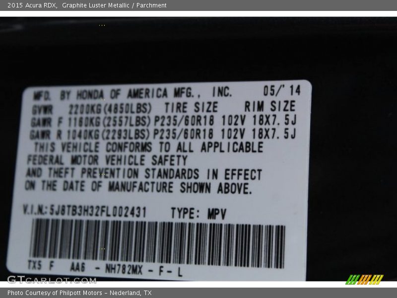 Graphite Luster Metallic / Parchment 2015 Acura RDX