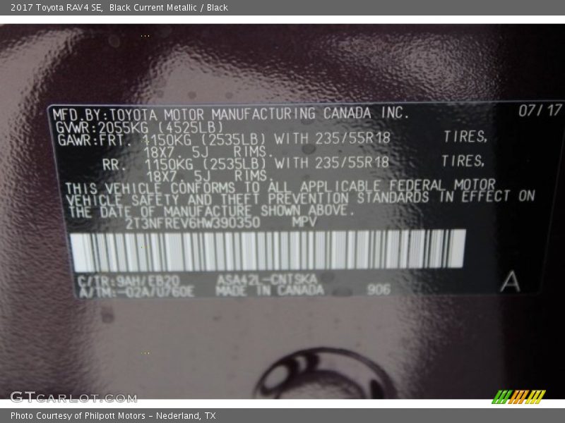 Black Current Metallic / Black 2017 Toyota RAV4 SE
