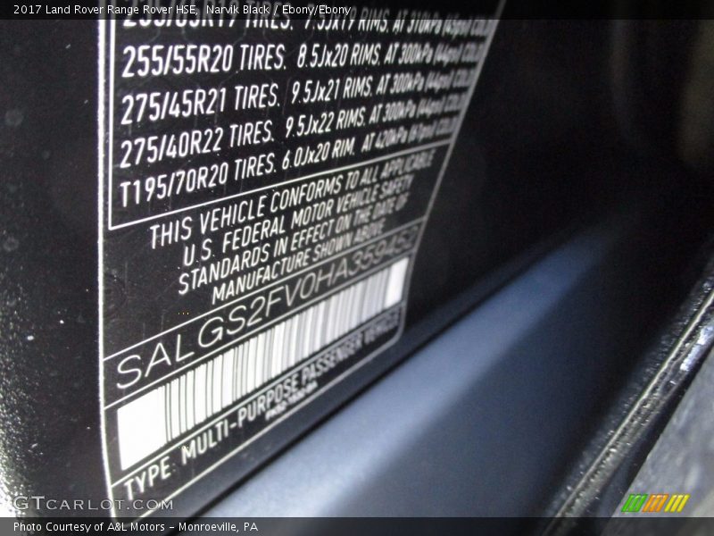 Narvik Black / Ebony/Ebony 2017 Land Rover Range Rover HSE