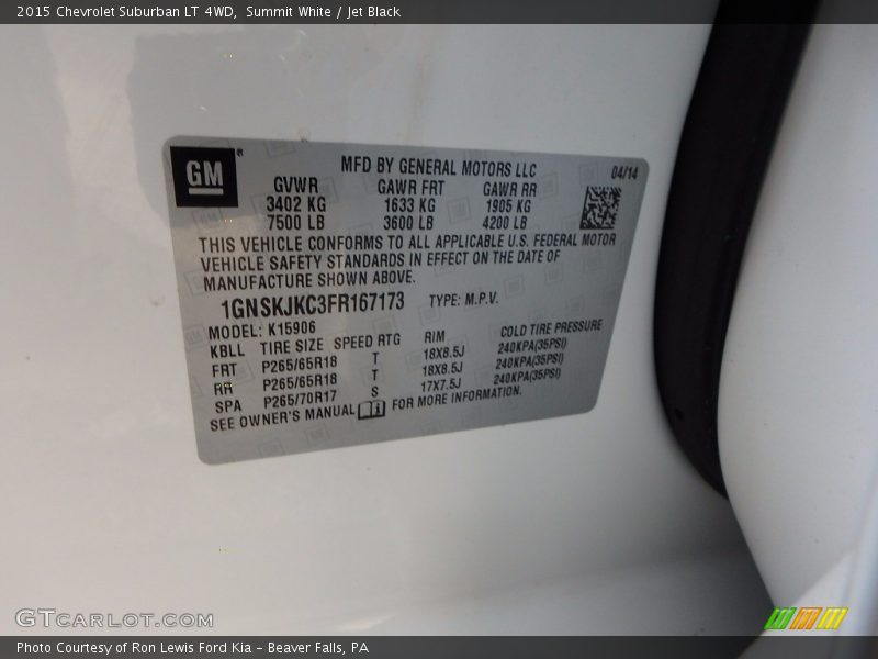 Summit White / Jet Black 2015 Chevrolet Suburban LT 4WD