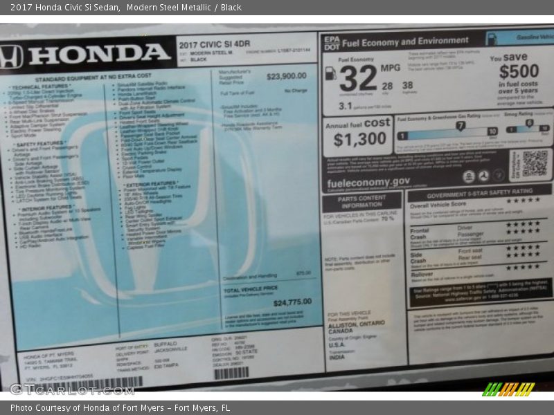 Modern Steel Metallic / Black 2017 Honda Civic Si Sedan