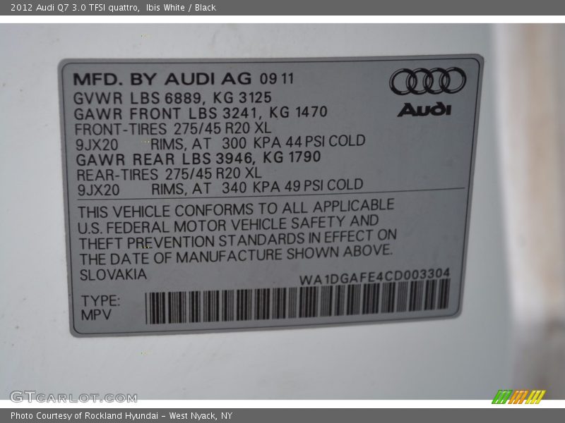 Ibis White / Black 2012 Audi Q7 3.0 TFSI quattro