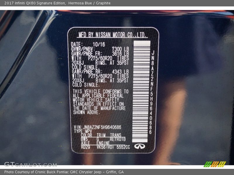 Hermosa Blue / Graphite 2017 Infiniti QX80 Signature Edition