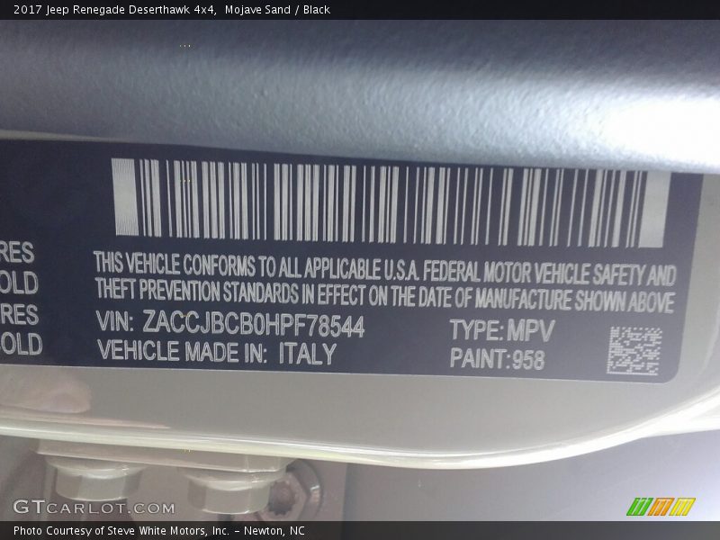 Mojave Sand / Black 2017 Jeep Renegade Deserthawk 4x4