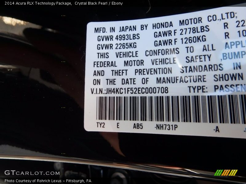Crystal Black Pearl / Ebony 2014 Acura RLX Technology Package