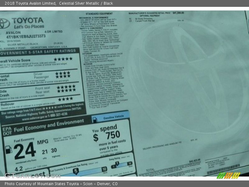 Celestial Silver Metallic / Black 2018 Toyota Avalon Limited