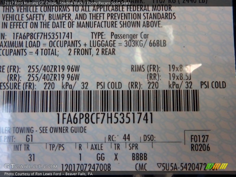 Shadow Black / Ebony Recaro Sport Seats 2017 Ford Mustang GT Coupe