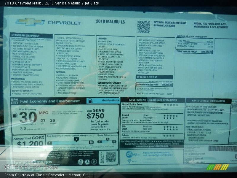 Silver Ice Metallic / Jet Black 2018 Chevrolet Malibu LS