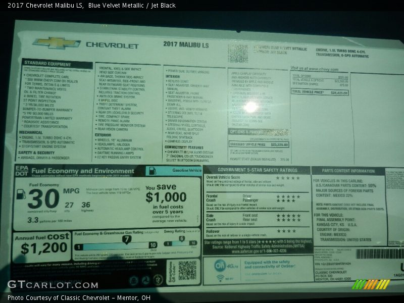 Blue Velvet Metallic / Jet Black 2017 Chevrolet Malibu LS