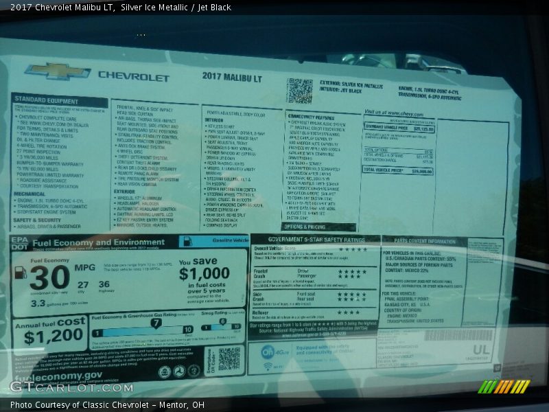 Silver Ice Metallic / Jet Black 2017 Chevrolet Malibu LT