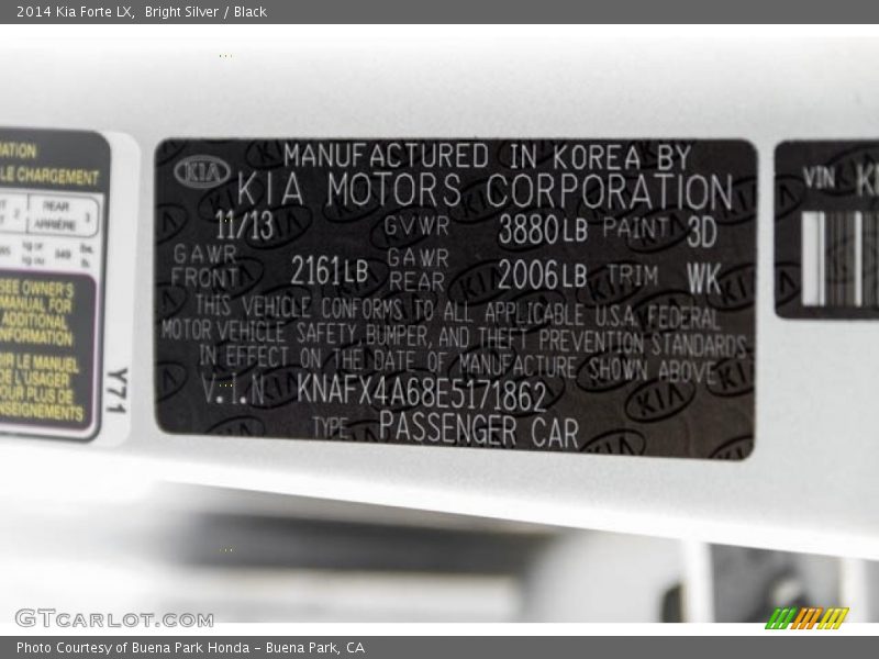 Bright Silver / Black 2014 Kia Forte LX